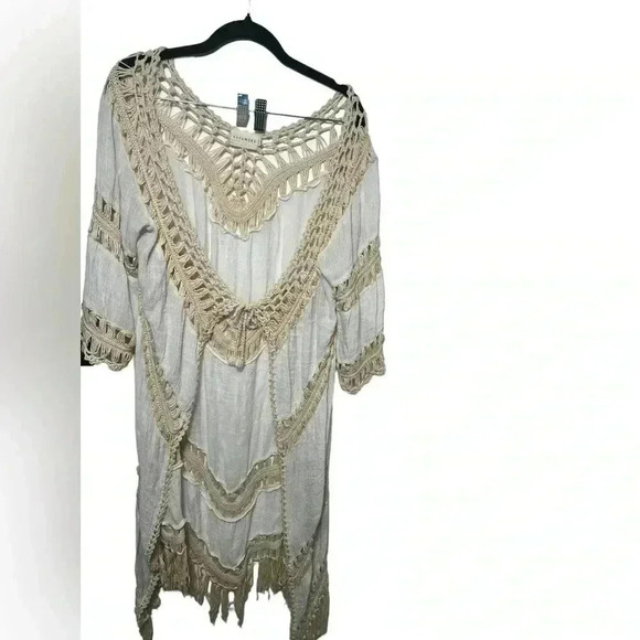 Dreamer Cream boho Swim Cover Duster Sz Large Tie Front - Picture 6 of 11